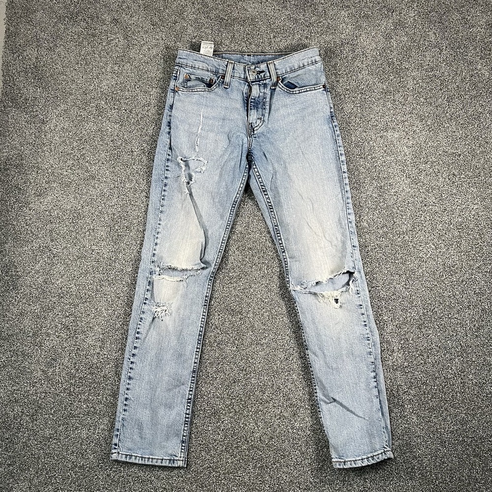 Levis 511 Mens Jeans 29x30 Slim Fit Light Wash Distressed Ripped Denim